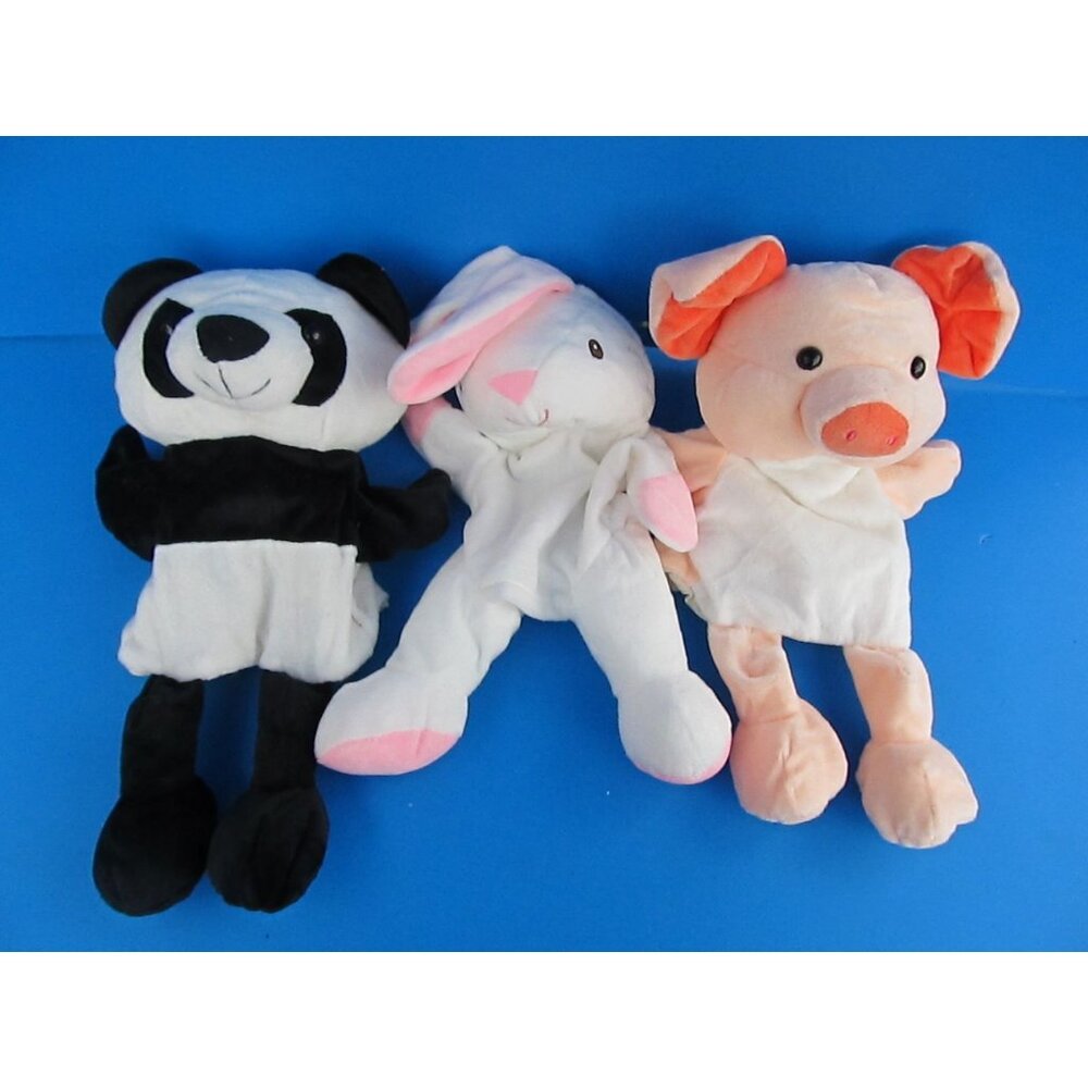 Unbranded Lot Of 3 Plush Stuffed Animal Hand Puppets Panda Bunny Pig